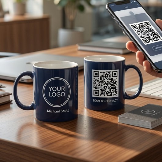カスタム企業ロゴQRコードマグ｜パーソナライズド コーヒーマグカップ