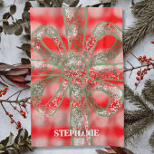 カスタム休日の名前plaid赤い白い緑の弓かわいい キッチンタオル