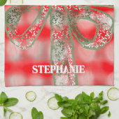 カスタム休日の名前plaid赤い白い緑の弓かわいい キッチンタオル (折り畳み)