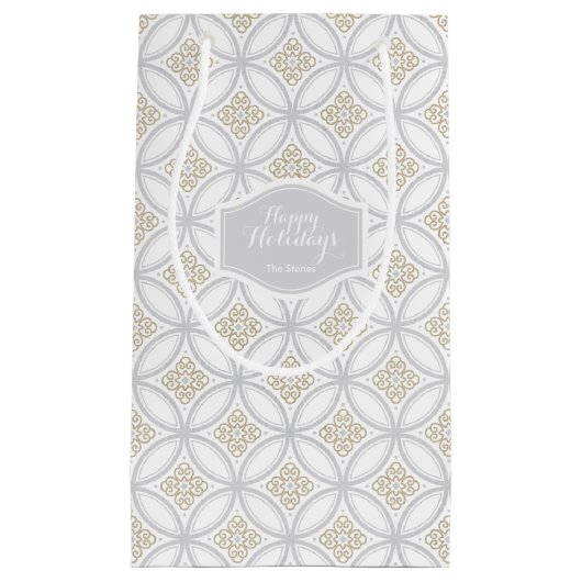 カスタム休日の灰色のモロッコの円パターン スモールペーパーバッグ (正面)