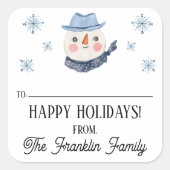 カスタム休日ヴィンテージ雪だるまTo & From スクエアシール (正面)