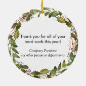 カスタム会社のロゴありがとうお礼ホリデー セラミックオーナメント (裏面)