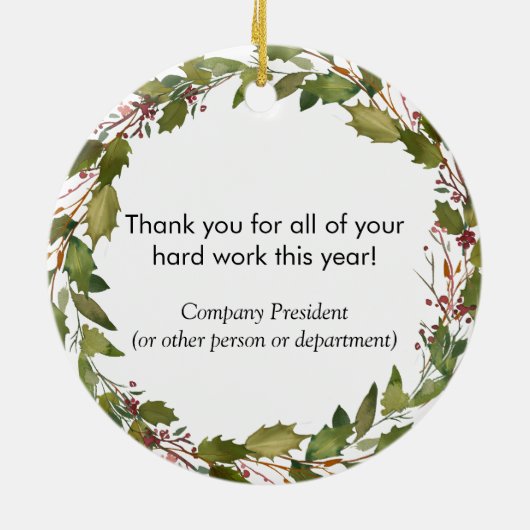 カスタム会社のロゴありがとうお礼ホリデー セラミックオーナメント (裏面)