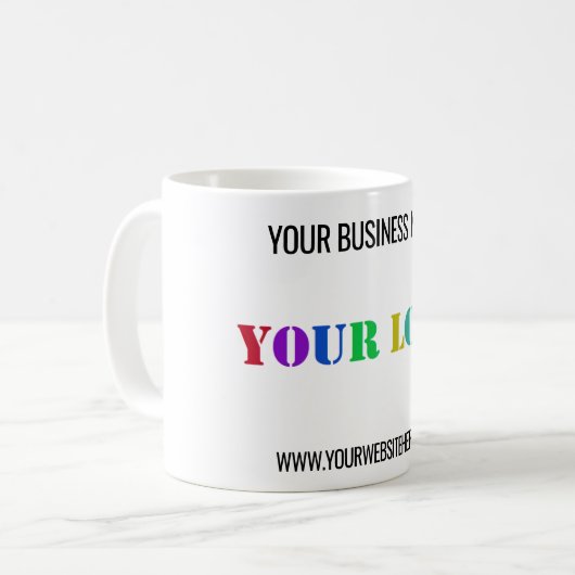 カスタム会社のロゴと文字ビジネスのマグカップ コーヒーマグカップ (正面左)