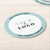 カスタム会社のロゴのタグラインとWebサイト ラウンドペーパーコースター (アングル)