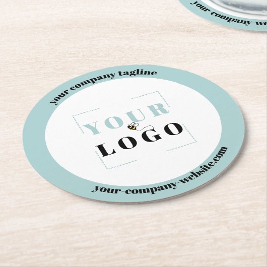 カスタム会社のロゴのタグラインとWebサイト ラウンドペーパーコースター (アングル)