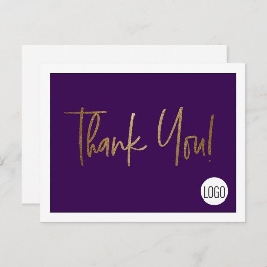 カスタム会社のロゴソーシャルフェイク金ゴールド紫 サンキューカード (正面/裏面)
