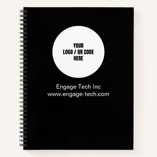カスタム会社のロゴ名ブラックミニマルモダンリスト ノートブック (正面)