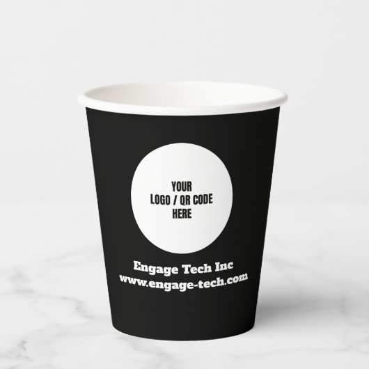 カスタム会社のロゴ |名前 |黒スタイリッシュ色モダン 紙コップ (正面)
