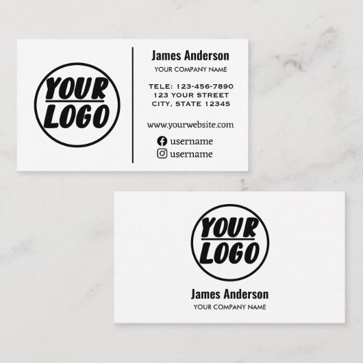 カスタム会社のロゴ |白ミニマルプロフェッショナル 名刺 (正面/裏面)