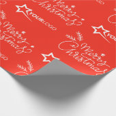 カスタム会社ロゴクリスマスレッドエレガント ラッピングペーパー (角)