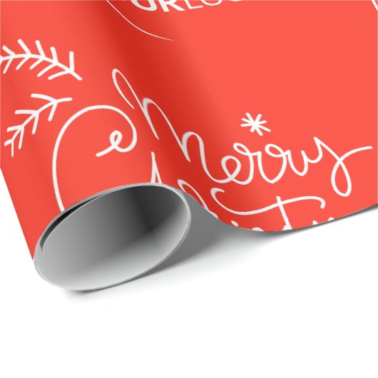 カスタム会社ロゴクリスマスレッドエレガント ラッピングペーパー (ロールコーナー)