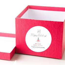 カスタム会社ロゴハッピーホリデーズクリスマスツリー ラウンドシール