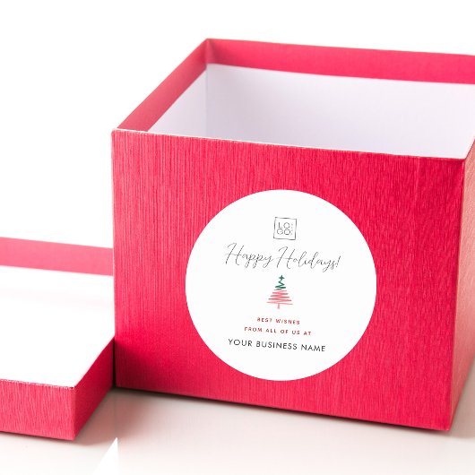 カスタム会社ロゴハッピーホリデーズクリスマスツリー ラウンドシール