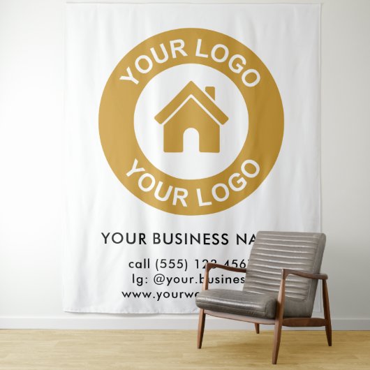 カスタム会社ロゴビジネスイベントホワイト タペストリー (インサイチュ)