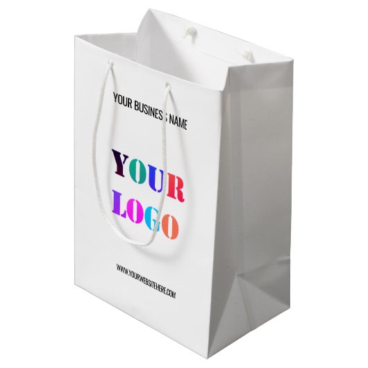 カスタム会社ロゴ文字紙ショッピングバッグ ミディアムペーパーバッグ (正面アングル)