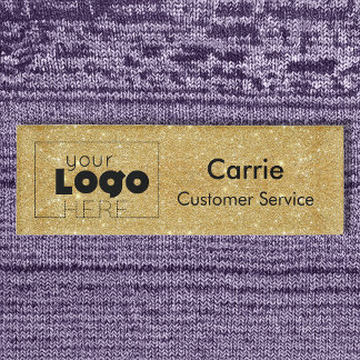 カスタム会社ロゴ金ゴールドグリッター従業員名タグ 名札