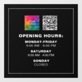カスタム会社ロゴQRコードブラックの営業時間 ウィンドウサイン (シート)
