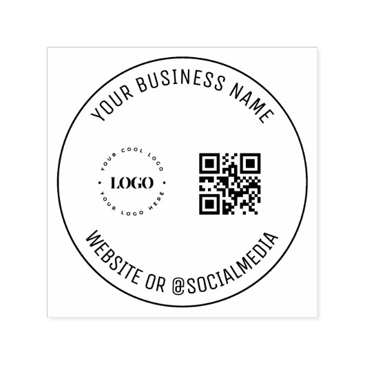 カスタム会社ロゴQRコード&文字モダン セルフインキングスタンプ (デザイン)