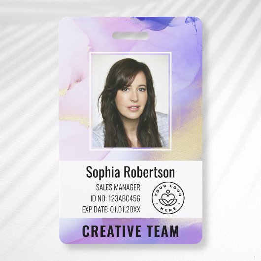 カスタム会社水彩紫色の従業員ID バッジ