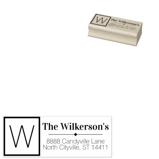 カスタム住所と名前と大きなモノグラムイニシャル ラバースタンプ (押印)