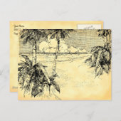 カスタム住所トロピカルビーチヴィンテージ絵葉書 ポストカード (正面/裏面)