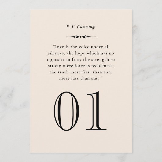 カスタム作家と愛の引用文結婚のテーブル番号 招待状 (裏面)