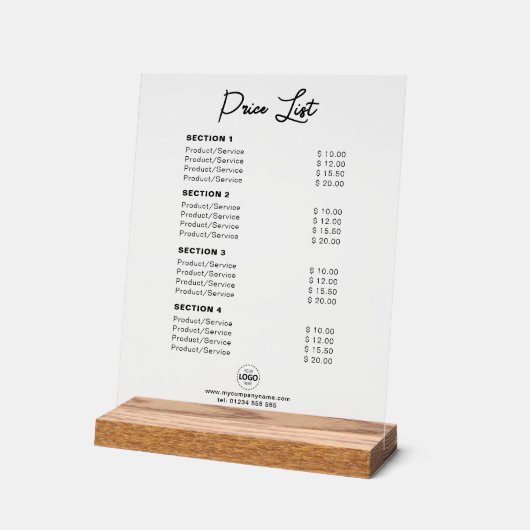 カスタム価格リストまたはサービスモダン価格 アクリルサイン (傾斜)