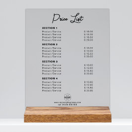 カスタム価格リストまたはサービスモダン価格 アクリルサイン