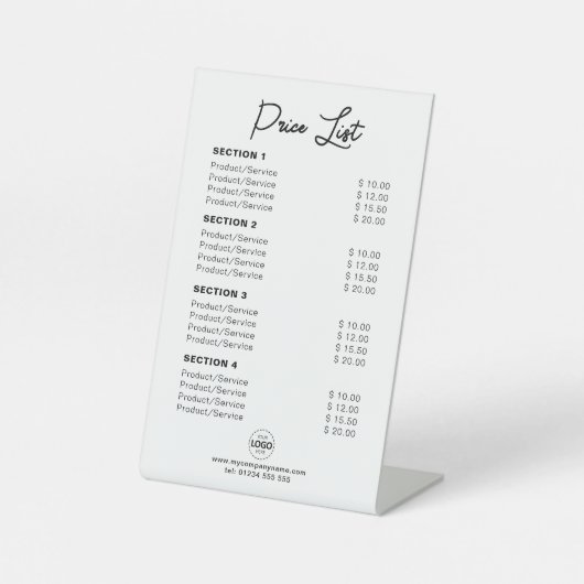 カスタム価格リストまたはサービス価格の白モダン色 台座サイン (正面)