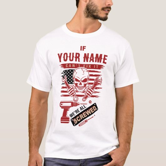 カスタム修理屋さんドクロラストネームTシャツ Tシャツ (正面)