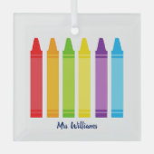 カスタム先生かわいいクレヨン ガラスオーナメント (正面)