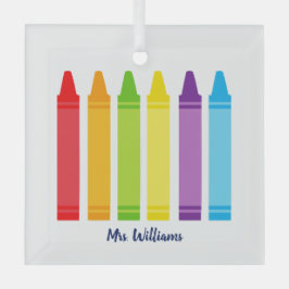 カスタム先生かわいいクレヨン ガラスオーナメント