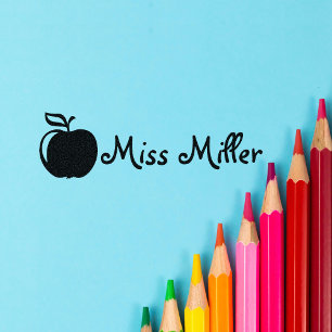 カスタム先生ゴム印と名前+ apple ラバースタンプ