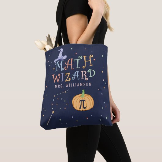 カスタム先生ハロウィーン算数ウィザードパンプキンパイ トートバッグ (クローズアップ)