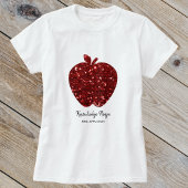 カスタム先生名フェイクグリッターレッドアップルスクール Tシャツ