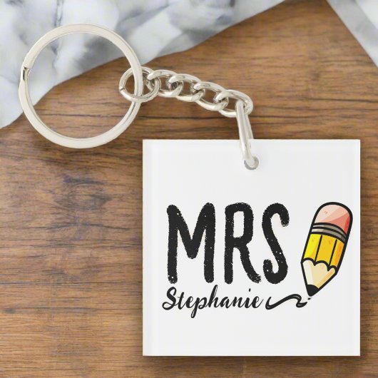 カスタム先生名lスクリプユニークトかわいい鉛筆 キーホルダー