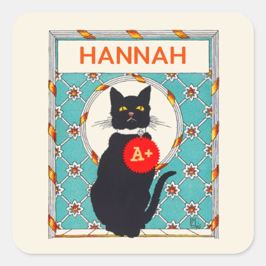 カスタム先生級賞ヴィンテージ猫 スクエアシール (正面)