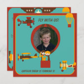 カスタム光レトロパイロット誕生日招待状 招待状 (正面/裏面)