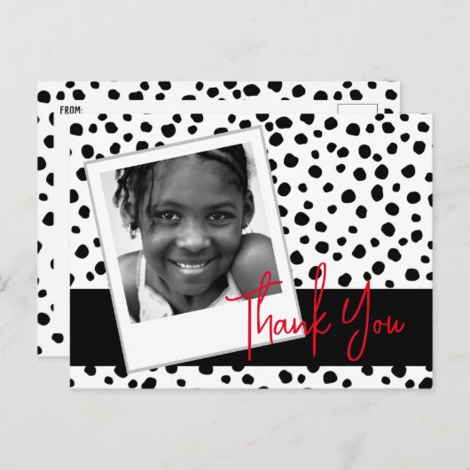 カスタム写真ありがとうブラックホワイトダルメシアンスポット ポストカード (正面/裏面)