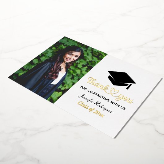 カスタム写真ありがとう卒業キャップグラード 箔招待状 (回転した状態)