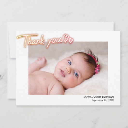 カスタム写真ありがとう。パーソナライズされた誕生 案内状 (正面)