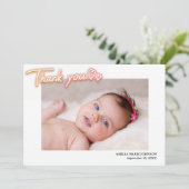 カスタム写真ありがとう。パーソナライズされた誕生 案内状 (スタンド正面)