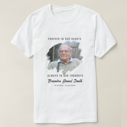 カスタム写真お悔やみシャツ 名前 日付 愛する人 Tシャツ (デザイン正面)