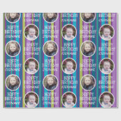 カスタム写真お洒落とカラフル誕生日ストライプ数 ラッピングペーパー (フラット)