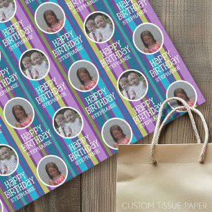 カスタム写真お洒落とカラフル誕生日ストライプ数 薄葉紙