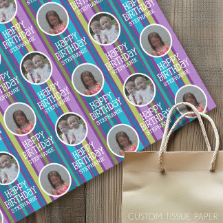 カスタム写真お洒落とカラフル誕生日ストライプ数 薄葉紙