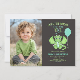 カスタム写真かわいいドラゴン1歳の招待状 招待状