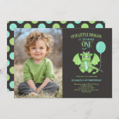 カスタム写真かわいいドラゴン1歳の招待状 招待状 (正面/裏面)