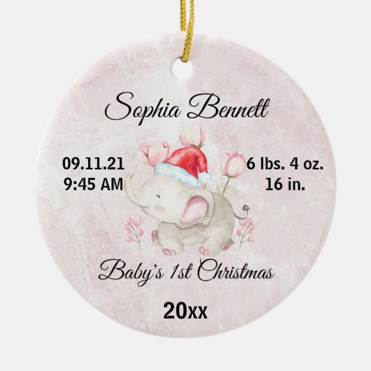 カスタム写真かわいいベビーの女の子初めてのクリスマス2022 セラミックオーナメント (正面)